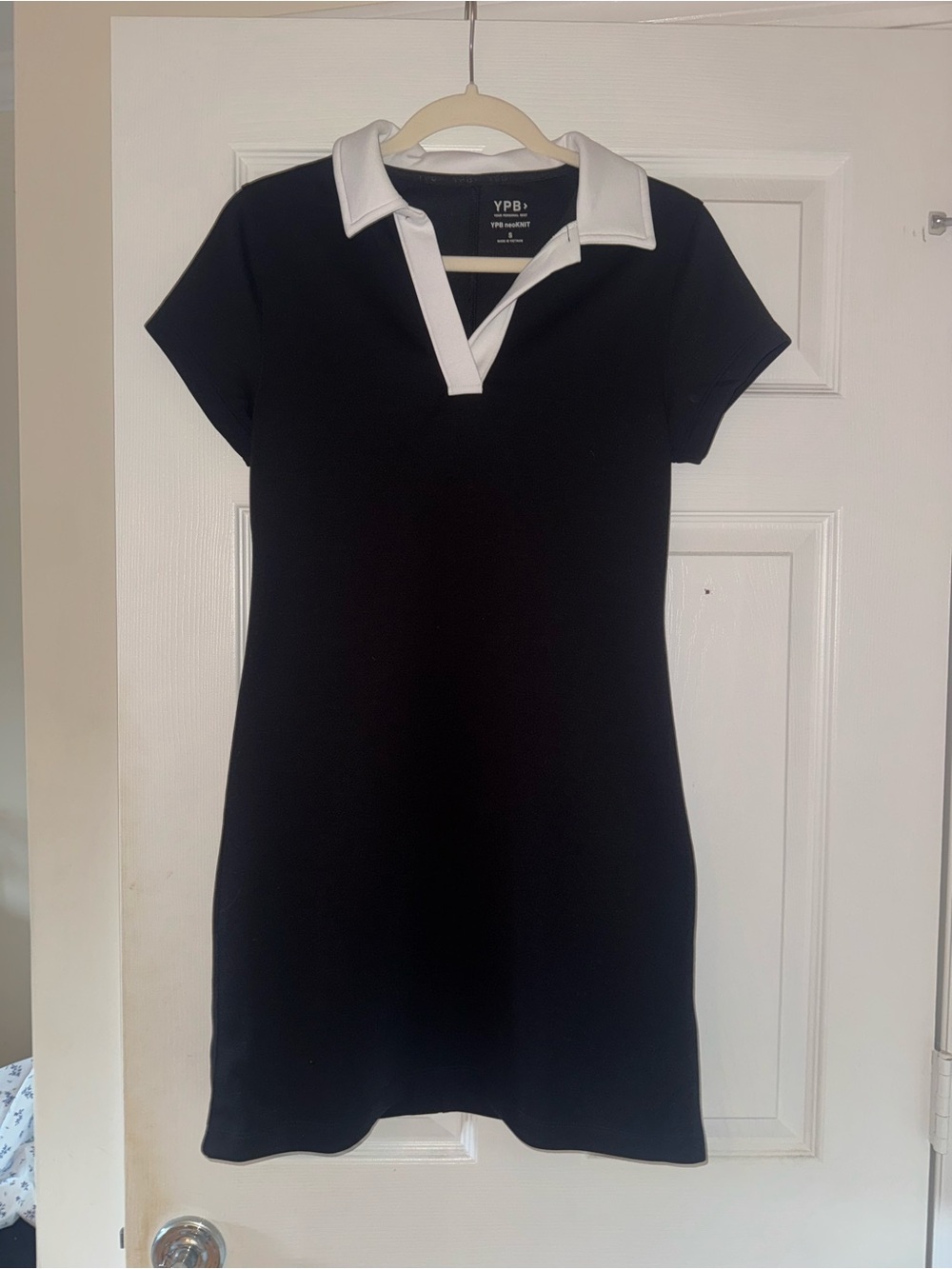 Black Polo Shift Dress with White Collar